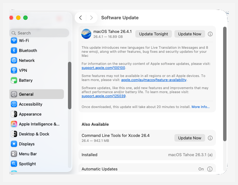 macOS Software Update screen
