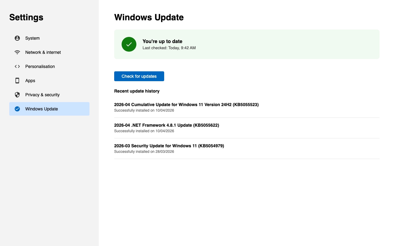 Windows Update settings screen