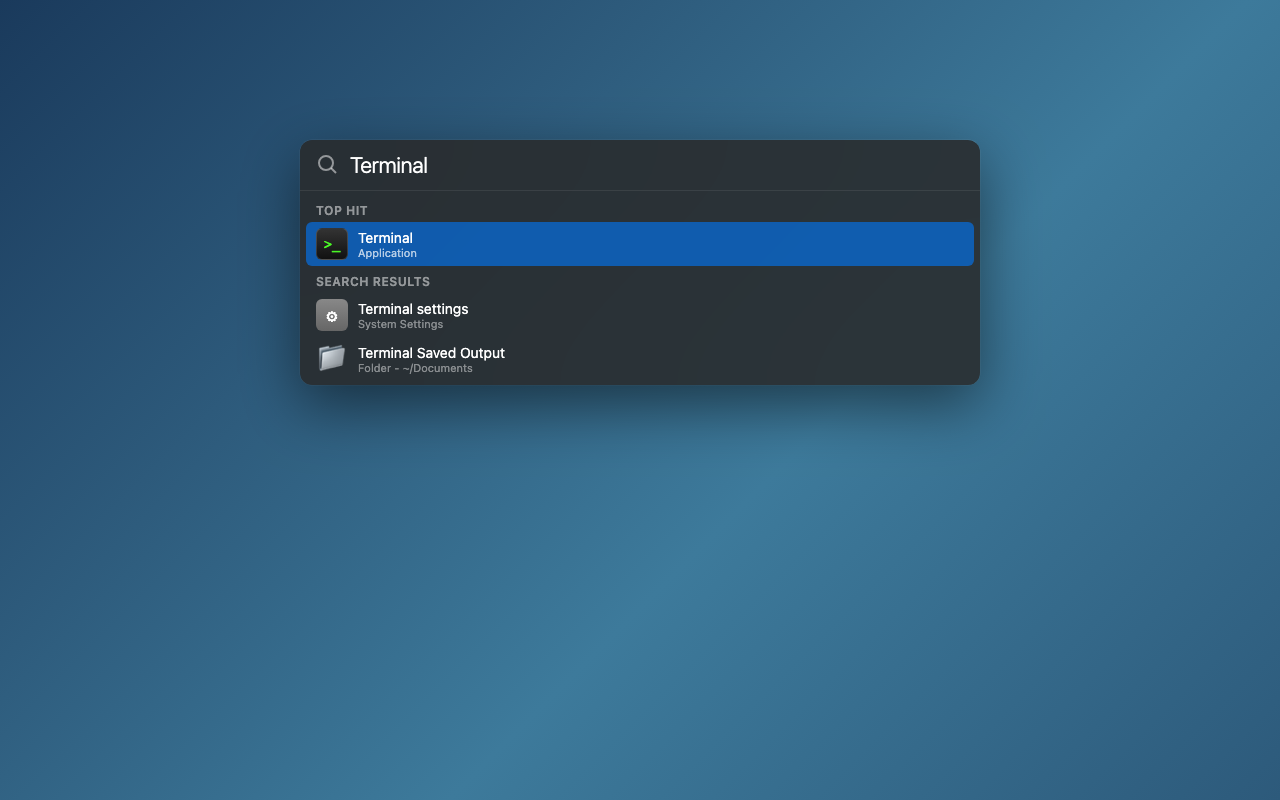 Spotlight search showing Terminal
