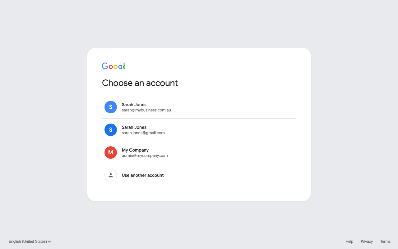 Google Choose an account dialog