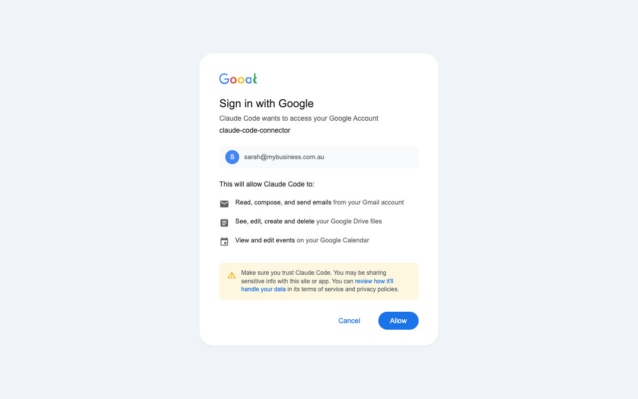 Google Allow access permission screen